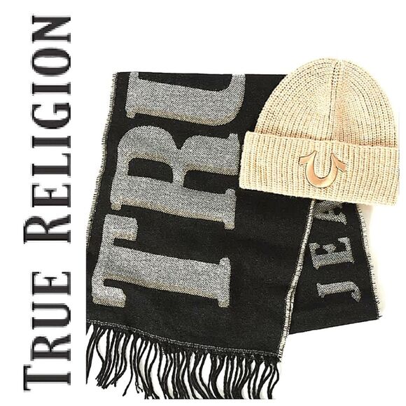 True Religion True Beanie & Scarf Set- Muse Dark Brown